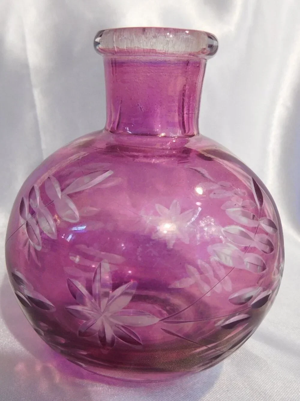 Pink Cut to Clear Glass Bottle with Stopper #21189